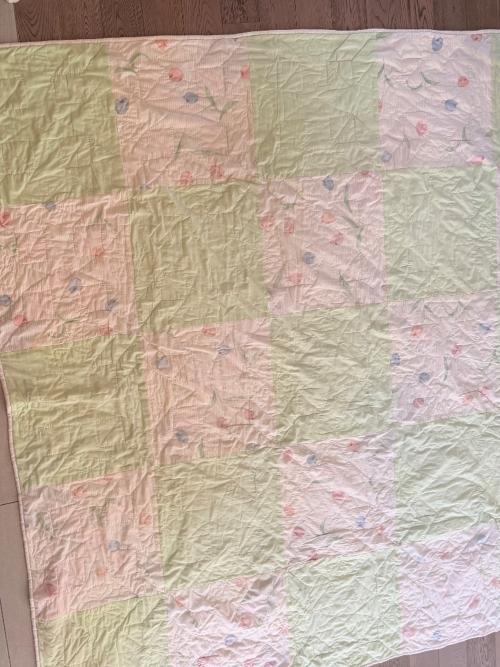 Vintage Handmade Patchwork Quilt Cottagecore Floral Star Quilt 88” x 88” - Picture 3 of 5
